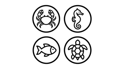 Marine life icons crab seahorse fish turtle © Wagiman Studio