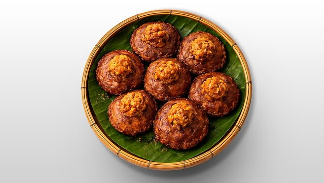 Konda Kaum Traditional Sweet, Sri Lankan Avurudu, Sinhala and Tamil New Year Sweet, Traditional Sri Lankan Food, Oil Cake Konda Kaum, Banana Leaf Serving, Aurudu Kama, Sri Lanka Cuisine, Asian Food 