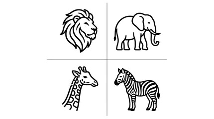 Obraz premium Wildlife animals linear drawings isolated