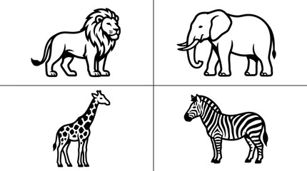 Obraz premium Wildlife animals lion elephant giraffe zebra illustrations