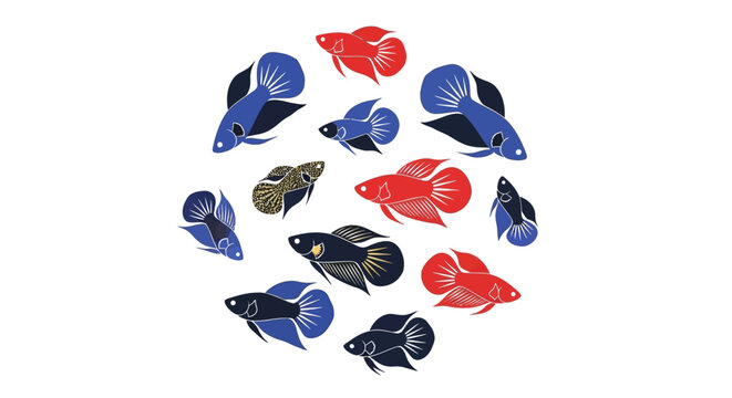 Colorful Betta Fish Circle Pattern Illustration
