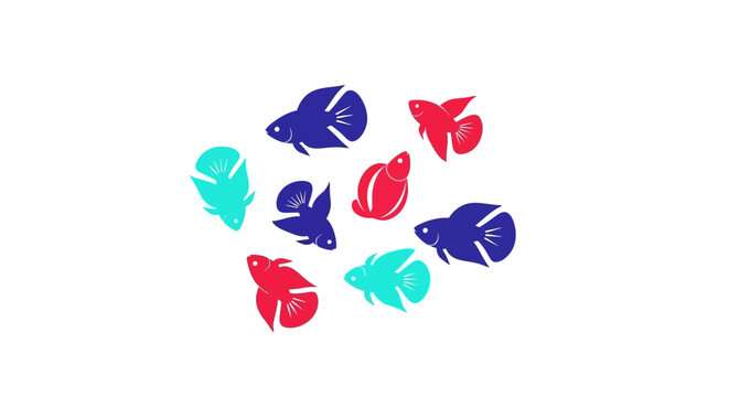 Colorful Betta Fish Silhouettes Arranged in a Circle on White Background