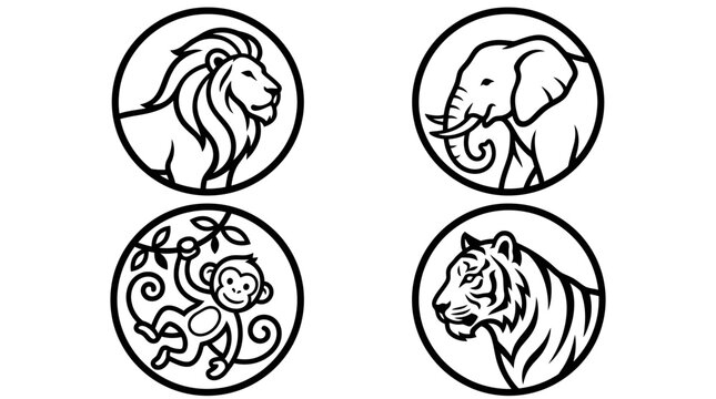 Wildlife animals circular logos set