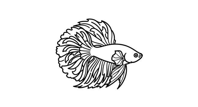 Elegant Betta Fish Outline Drawing - Siamese Fighting Fish