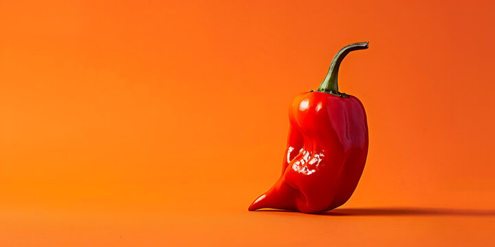 red chili pepper with smiley face on orange background