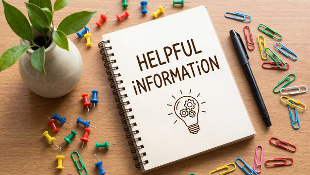 Helpful information and practical knowledge resource concept for guidance learning and idea sharing in organized educational and professional daily planning workspace