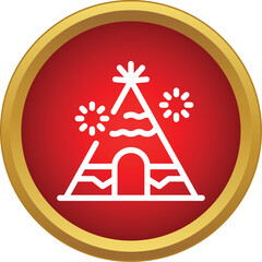 Tipi dwelling icon in a red circle with a gold border illustrating tribal housing © ylivdesign