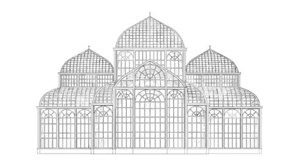 Architectural sketch of a vintage glass conservatory building © S.Siam