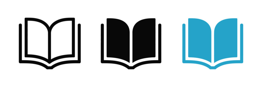 Book icons with open book and reading symbols, education and learning concept vector design for knowledge, library, and academic study materials