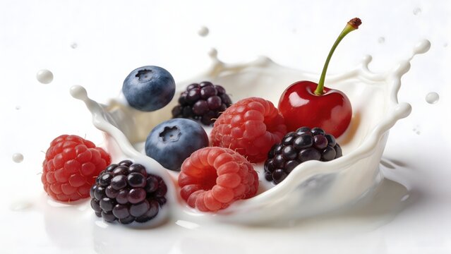 Berries in splashing milk
