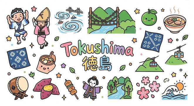 日本の都道府県の徳島　（自然・祭り・名所・特産）