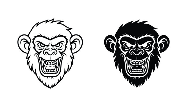 Aggressive primate ape chimpanzee gorilla head mascot symbol illustration design vector graphic for sports teams or brand identity