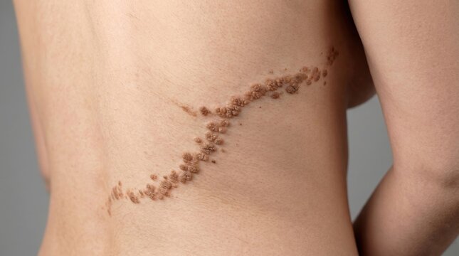 Large linear epidermal nevus with verrucous texture on female back