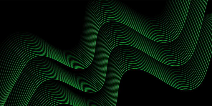 Abstract background with waves for banner. Standart poster size. Vector geometric background with lines. Element for design isolated on black. Black and green gradient. Brochure, booklet