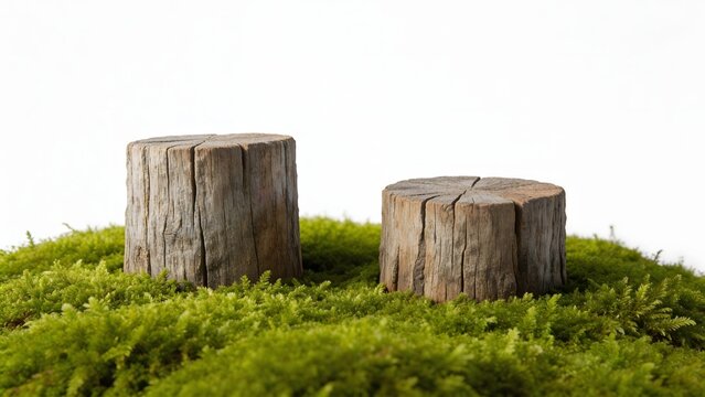 Two tree stumps on moss