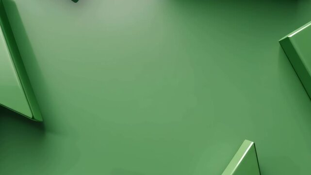 Green glossy recycling symbol with three curved arrows forming circle modern eco concept green