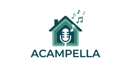 Fototapeta premium This logo encapsulates a harmonious blend of music and home, featuring a microphone and house silhouette, perfect for a vocal or music collaboration app to express creativity.