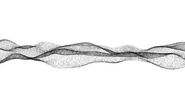 Abstract black digital particle wave flowing on isolated white background for modern motion graphics and video editing
