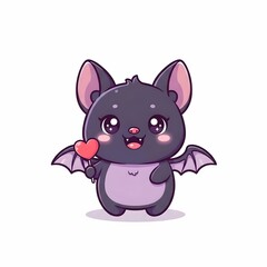 Naklejka premium Cute Little Bat Holding a Heart Shaped Lollipop Cartoon