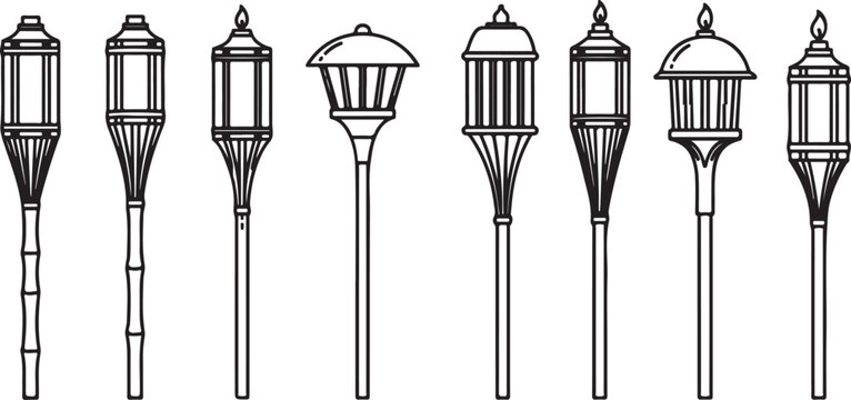 Set of eight vintage style lamps and candlesticks vector icons Vector