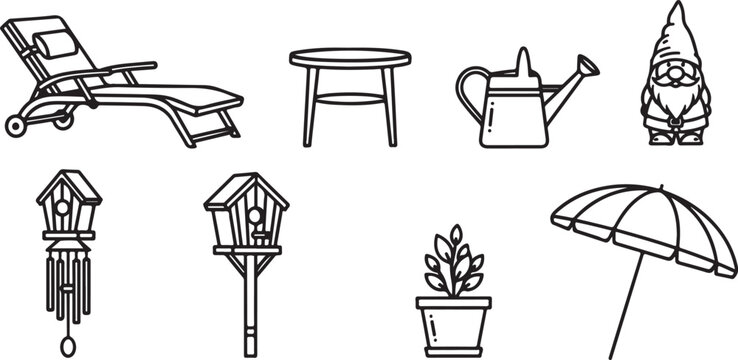 Set of black and white household objects and furniture icons vector Vector
