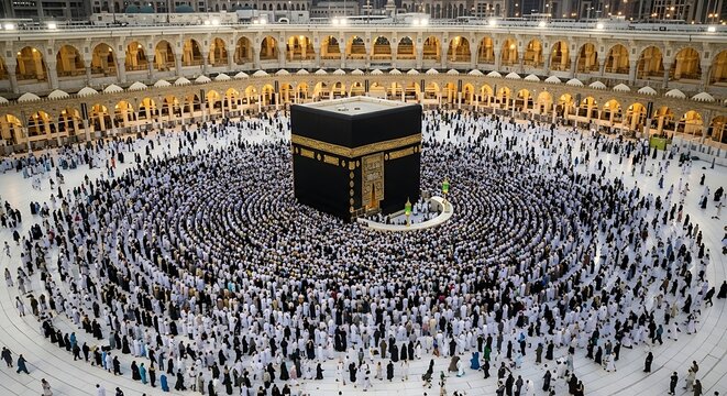 Pilgrims Circling Kaaba During Hajj Ceremony.