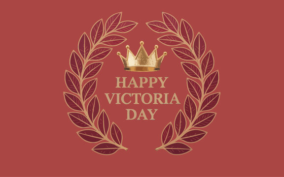 Premium Victoria Day banner with gold crown and laurel wreath on RED