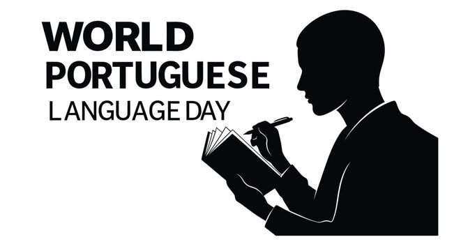 world portuguese language day silhouette with writer high quality professional detailed
