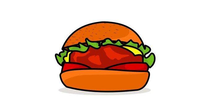 Animated footage of a large hamburger on a white background