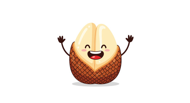 Cute salak or snake fruit character with a scaly brown skin and a big happy smile raises its hands in this fun tropical fruit cartoon.