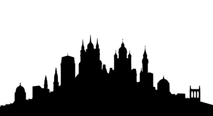 Obraz premium Black Silhouette of a City Skyline with Towers and Domes on White Background