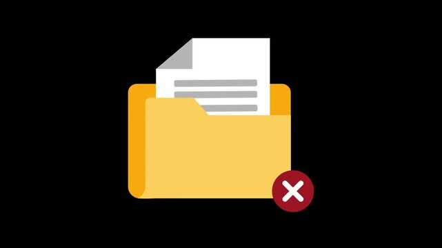 Rejected folder icon in an alpha channel. File error or invalid document concept. Folder with a cross mark symbol. Failed file validation with document rejection icon