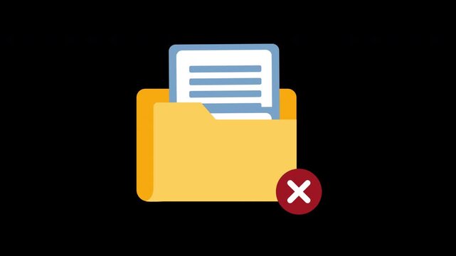 Rejected folder icon in an alpha channel. File error or invalid document concept. Folder with a cross mark symbol. Failed file validation with document rejection