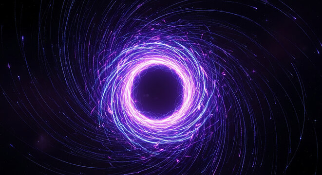 cosmic black hole vortex with glowing purple energy in deep space