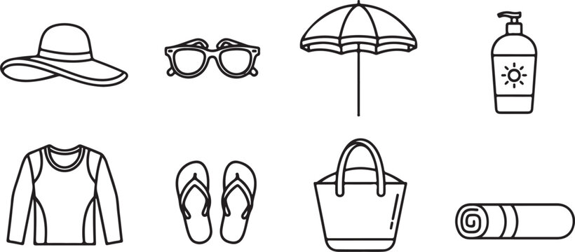 Vector collection of simple line icons of household objects and clothing Vector