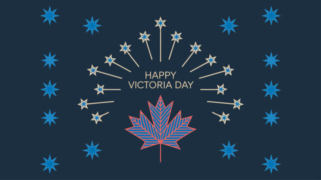 Minimalist Happy Victoria Day card with colorful linear gradient maple leaf 