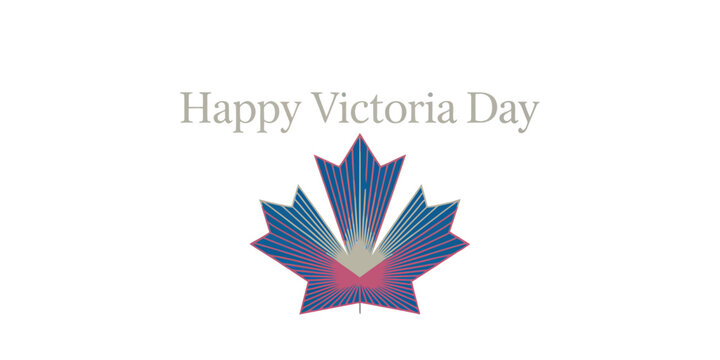 Minimalist Happy Victoria Day card with colorful linear gradient maple leaf on white