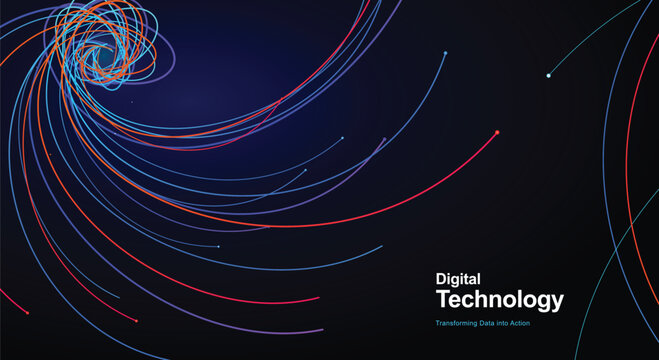 Digital Technology Concept Background Featuring Abstract Spiral Light Trails And Glowing Fiber Optics For Innovation Data Science And Network Connectivity