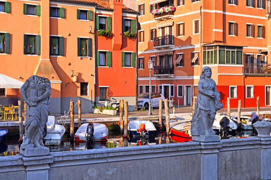 Refugium Peccatorum Statues Along the Vena Canal in Chioggia Italy