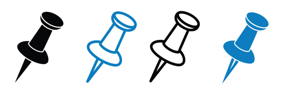 Push pin icon set vector illustration for app and web design, location marker and note pin symbols