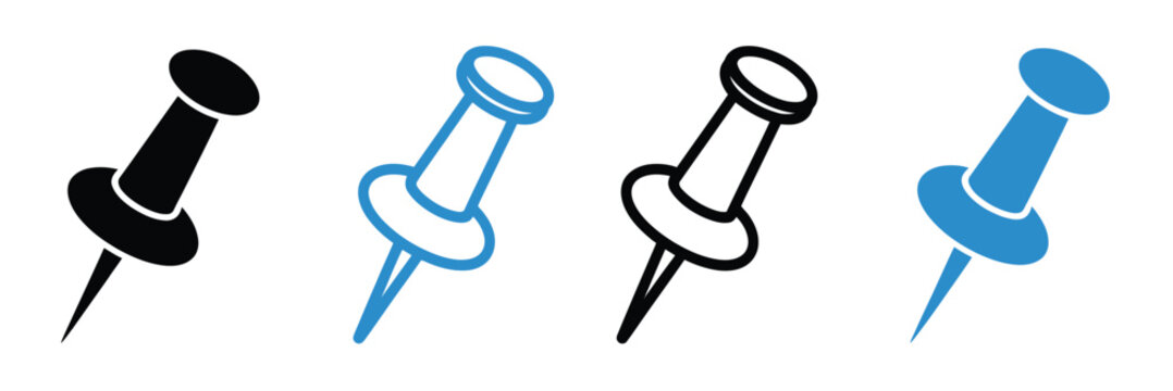 Push pin icon set vector illustration for app and web design, location marker and note pin symbols