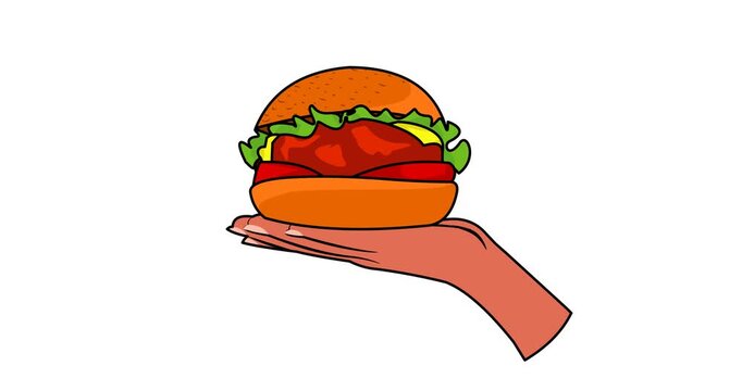 Animated footage of a Hand holding a large portion of a Humberger