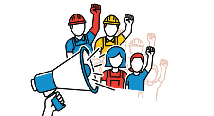 Obraz premium People protesting with a megaphone leader.