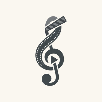 This abstract logo perfectly merges the worlds of music and film, using a treble clef and film strip imagery to symbolize creativity and artistic expression.