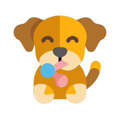 Obraz premium Cute puppy with bone flat vector illustration design