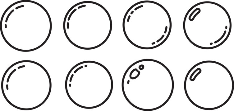 Black line drawings of planets and moons set vector Vector
