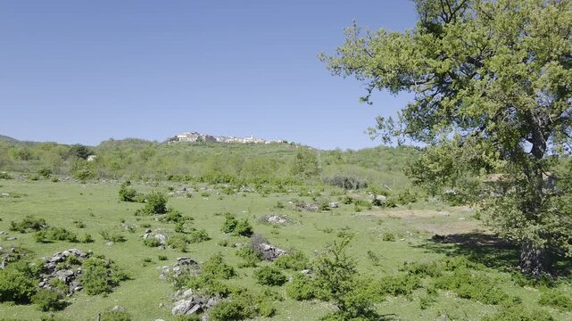 Panoramic view of San Fele, an old village in the mountains of Basilicata, Italy.