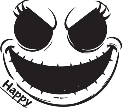 Creepy Stitched Smile Face With Black Eyes And Happy Text