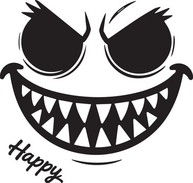Sinister Cartoon Smile With Angry Eyes And Happy Text
