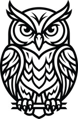 Fototapeta premium Owl, vector illustration, black and white, line art, bird, wildlife, symbol, icon